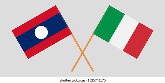 Laos and Italy. Laotian and Italian flags. Official colors. Correct proportion. Vector illustration
