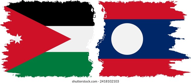 Laos and Jordan grunge flags connection, vector