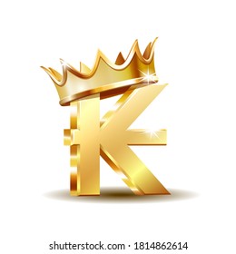 Laos kip currency symbol, golden money sign with golden crown, vector illustration on white background