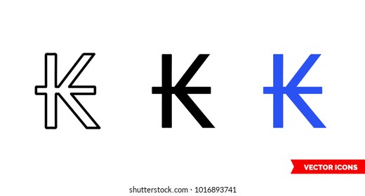 Laos kip icon of 3 types: color, black and white, outline. Isolated vector sign symbol.
