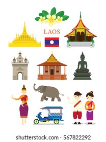 Laos Landmarks and Culture Object Set, Design Elements, Travel and Tourist Attraction