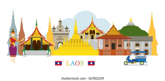 Laos Landmarks Skyline, Cityscape, Travel and Tourist Attraction