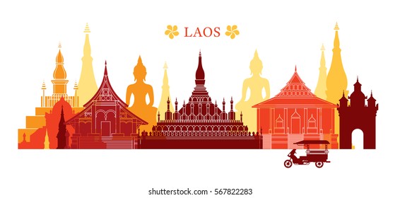 Laos Landmarks Skyline, Colorful, Cityscape, Travel And Tourist Attraction