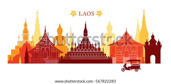 Laos Landmarks Skyline, Colorful, Cityscape, Travel and Tourist Attraction