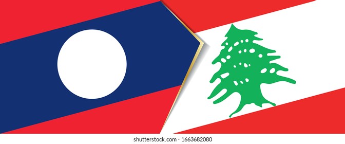 Laos and Lebanon flags, two vector flags symbol of relationship or confrontation.
