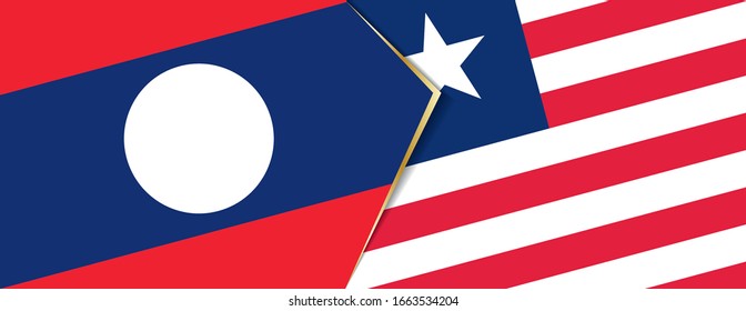Laos and Liberia flags, two vector flags symbol of relationship or confrontation.