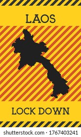 Laos Bloquea El Signo. Icono de peligro de pandemia en el país amarillo. Ilustración vectorial.