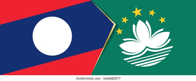 Laos and Macau flags, two vector flags symbol of relationship or confrontation.