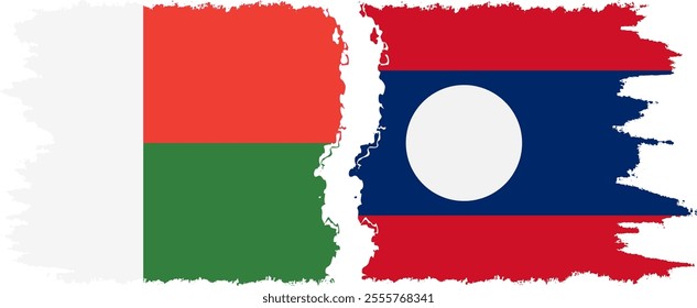 Laos and Madagascar grunge flags connection, vector