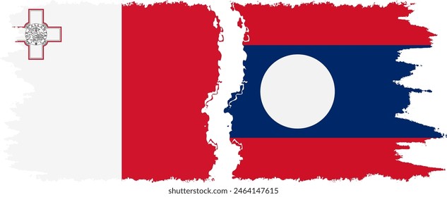 Laos and Malta grunge flags connection, vector