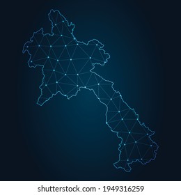 laos Map Abstrakte Maislinie und Punktwaage auf dunklem Hintergrund. Draht-Rahmen 3D-Maschenpolygonale Netzlinie.
