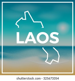 Laos map against the backdrop of beach and tropical sea with bright sun. EPS10 vector