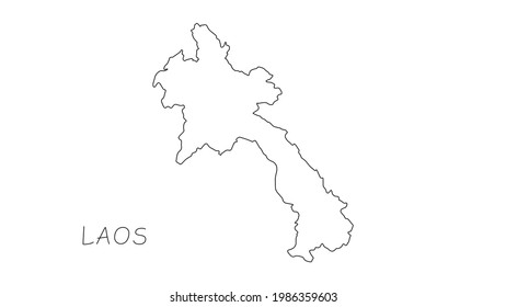 Laos map black line on white background. Vector illustration.