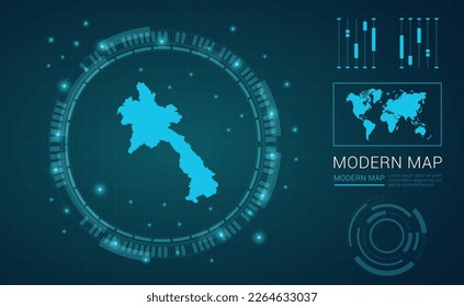 Laos map of blue digital frame Futuristic Sci Fi Modern User vector HUD, GUI, UI interface.