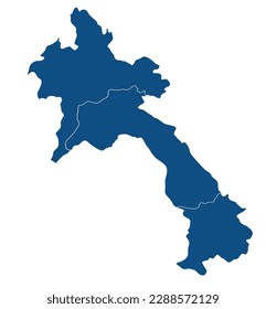 Mapa azul de Laos sobre fondo transparente