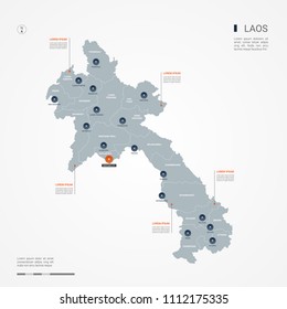 Laos map with borders, cities, capital Vientiane and administrative divisions. Infographic vector map. Editable layers clearly labeled.