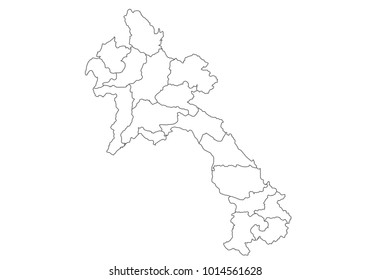 laos map with country borders, thin black outline on white background. High detailed vector map with counties/regions/states - laos. contour, shape, outline, on white.