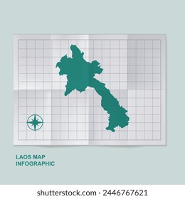 Laos map country in folded grid paper
