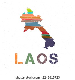Laos map design. Shape of the country with beautiful geometric waves and grunge texture. Awesome vector illustration.