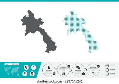 Laos map of dots gray and green for presentation. Set couple pixel creative concept for infographic.