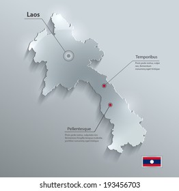 Laos map flag glass card paper 3D vector