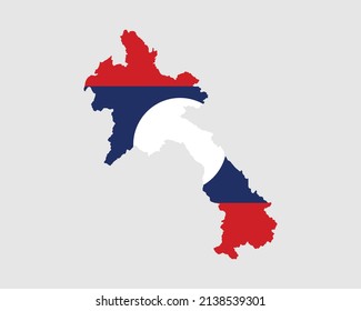 Bandera del mapa de Laos. Mapa de la República Democrática Popular Lao con el cartel del país de Laos. Ilustración vectorial.