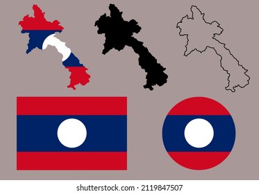 laos map flag set icon