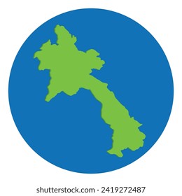 Laos map in green color in globe design with blue circle color.