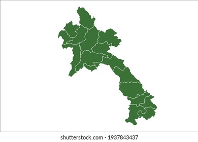 Laos Map Green Color on White Backgound