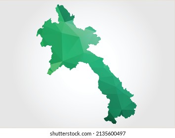 Laos Map Green Color on white background polygonal