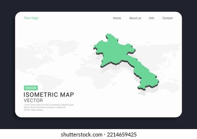 Laos mapea el verde sobre fondo blanco con vector isométrico.