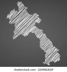 Esbozo dibujado a mano en el mapa de Laos. Indicador de ilustración de concepto vectorial, mapa de garabatos. Mapa de país para infografía, folletos y presentaciones aisladas en fondo negro. Ilustración vectorial.