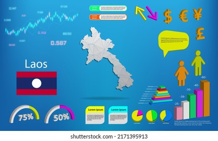 laos map info graphics - charts, symbols, elements and icons collection. Detailed laos map with High quality business infographic elements.