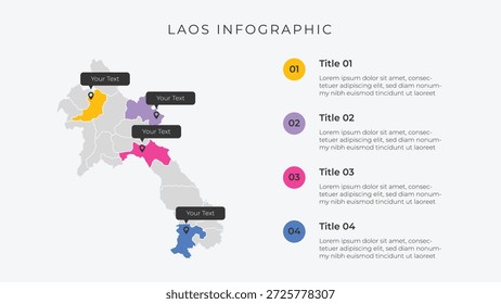 Laos Karte Infografik Vorlage mit 4 Optionen. Laos Verwaltungskarte Infografik für die Präsentation.