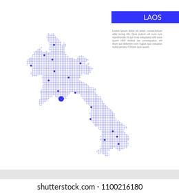 Laos map infographics background, blue grid and dots.