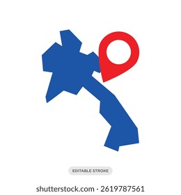 Laos map with location pin icon symbol. Laos travel, landmark, culture vector illustration in color fill style.