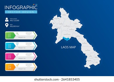 Laos map with location pointer marks. High detailed country map with division, cities and capital infographic template. Vector illustration EPS10