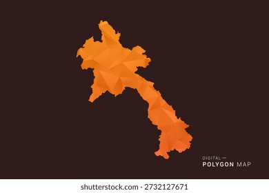 Mapa de Laos - Vector de bajo polígono polivinílico, silueta geométrica triangulada en tonos naranja y marrón oscuro, estilo infográfico moderno limpio, fondo aislado.