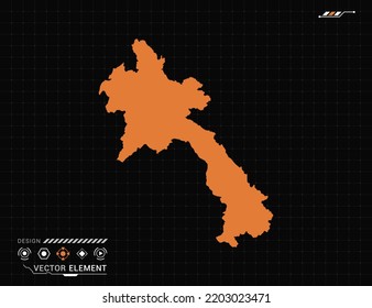 Laos map of orange digital frame HUD, GUI, UI interface technology radar vector.