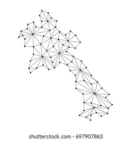 Laos map of polygonal mosaic lines network, rays and dots vector illustration.
