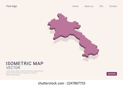 Laos map purple on white background with 3d isometric vector illustration