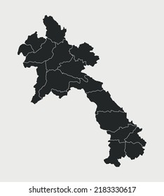Laos map with regions isolated on white background. Map of Laos. Vector illustration