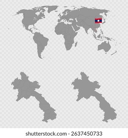 Laos Map Set with World Location.