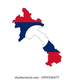 Silueta de mapa de Laos con bandera sobre fondo blanco