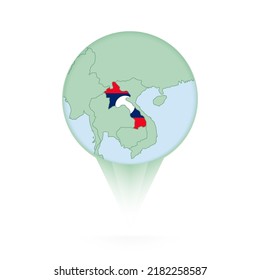 Laos map, stylish location icon with Laos map and flag. Green pin icon.