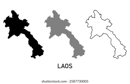 laos map in various style outline, black, and gray