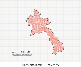 Laos map of vector color silhouette chaotic hand drawn scribble sketch on grid paper.