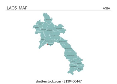 Laos map vector illustration on white background. Map have all province and mark the capital city of Laos. 