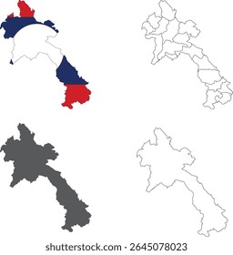 Laos Map Vector Set - Political, Outline, Flag and Solid Styles