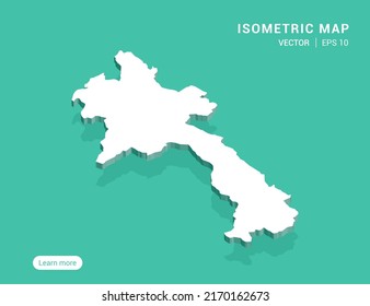 Laos map white on green background with 3d isometric vector illustration.